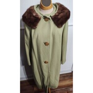 Vintage 1960s Cashmere Coat Mint Green With Real Mink Collar Mod retro overcoat